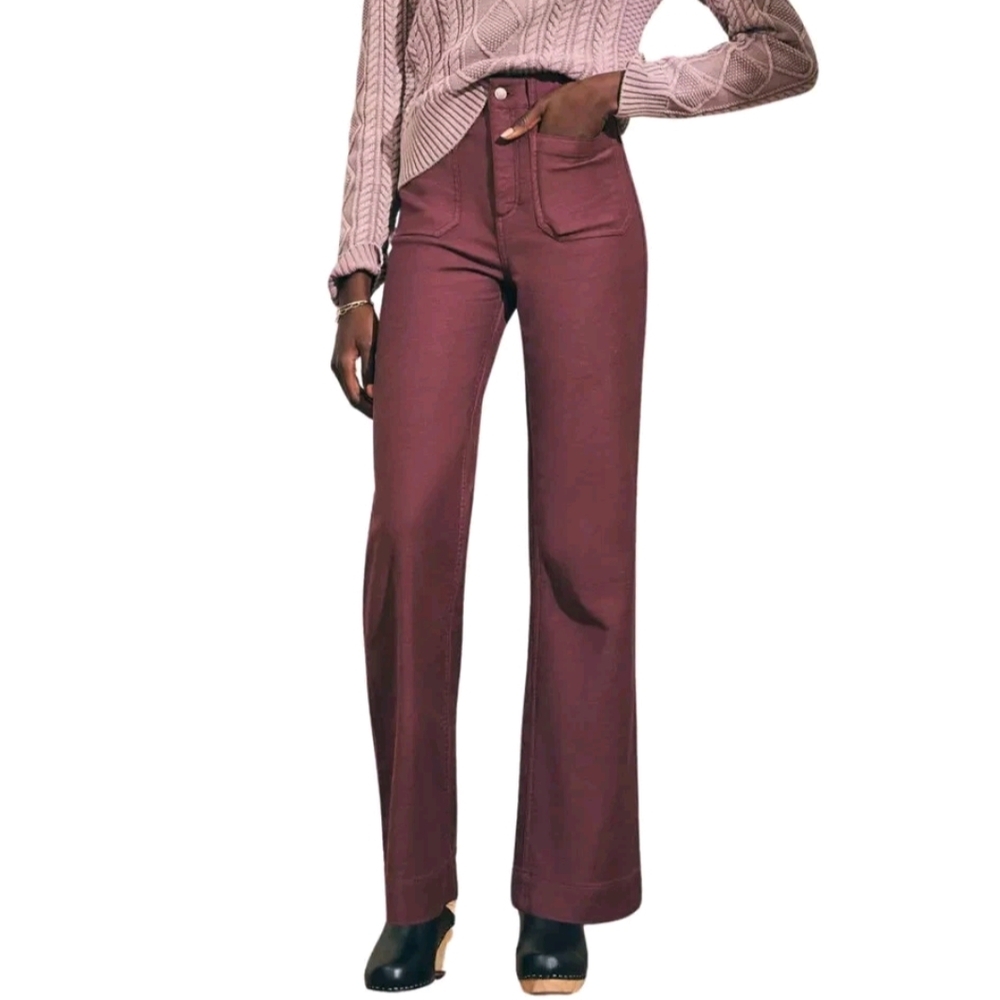 Faherty Stretch Terry Patch Pocket Wide Leg Pant Women 26 Purple High Rise NEW - Picture 2 of 7